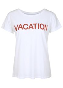 Juvia, Damen T-Shirt 'VACATION', Rot / Wei&szlig;