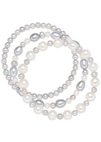 Valero Pearls, Damen Armband mit Süßwasser-Zuchtperlen 3er-Set, Hellgrau / Weiß