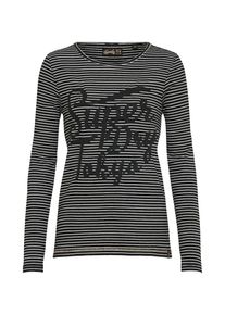 Superdry, Damen Langarmshirt 'AMELIA LUREX GRAPHIC', Schwarz / Weiß