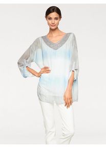 Heine, Damen Batikbluse, Blau / Weiß