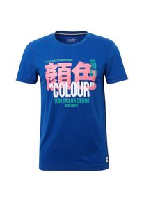 Tom Tailor Denim, Herren T-Shirt, Blau / Jade / Hellpink / Wei&szlig;