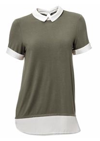 Heine, Damen Rundhalsshirt Two-in-one Optik, Oliv / Weiß