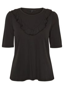 Véro Moda VERO MODA, Damen Rüschen-Oberteil mit kurzen Ärmeln, Schwarz