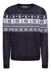 Jack & Jones JACK & JONES, Herren Pullover 'JORTREE KNIT CREW NECK', Nachtblau / Weiß