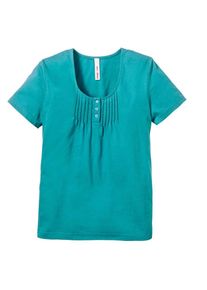 sheego Casual, Damen Shirt mit süßen Biesen am Ausschnitt, Türkis