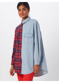 Missguided, Damen Blusen 'SPLICE TARTAN CHECK DENIM SHIRT', Blau / Rot