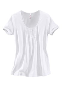 sheego Casual, Damen Shirt mit süßen Biesen am Ausschnitt, Weiß