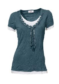 Heine, Damen Shirt 2 in 1, Petrol / Weiß