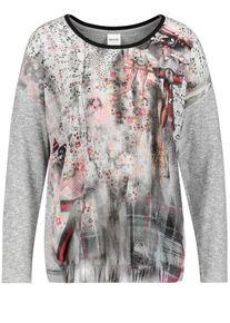 Taifun, Damen T-Shirt Langarm Rundhals Langarmshirt mit Material-Mix, Hellgrau