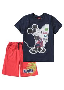 Disney Mickey Mouse & Friends, T-Shirt + Shorts, Nachtblau / Limette / Hellrot / Wei&szlig;