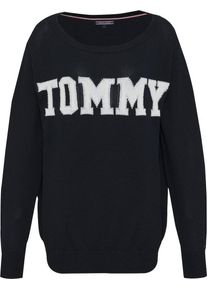 Tommy Hilfiger, Damen Pullover 'MIDNIGHT', Nachtblau / Weiß