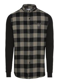 SikSilk, Herren Hemd 'SikSilk grandad collar l/s tartan shirt', Khaki / Schwarz