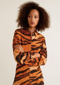 Mango, Damen Hemd 'Huna', Dunkelorange / Schwarz