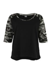 Urban Classics Curvy, Damen Shirt 'Contrast Raglan Tee', Grau / Schwarz
