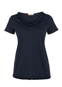 TRIANGLE, Damen T-Shirt mit Fransenkante, Nachtblau