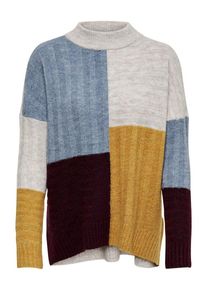 Only, Damen Strickpullover, Blau / Goldgelb / Grau