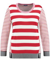 SAMOON, Damen Pullover, Grau / Hellrot / Weiß