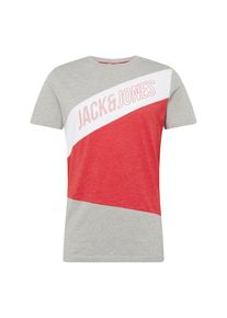 Jack & Jones JACK & JONES, Herren Shirt 'JCOKATE TEE SS CREW NECK', Grau / Rot / Wei&szlig;