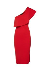 Missguided, Damen Kleid 'SCUBA ONE SHOULDER FRILL MIDI DRESS', Rot