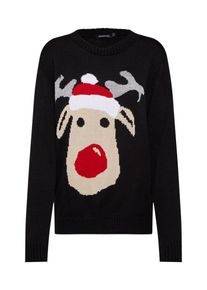 boohoo, Damen Pullover 'Sasha Reindeer Christmas Jumper', Schwarz