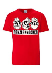 logoshirt, Herren T-Shirt 'Panzerknacker', Rot / Wei&szlig;