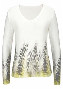 Laura Scott, Damen V-Ausschnitt-Pullover, Braun / Apfel / Wei&szlig;