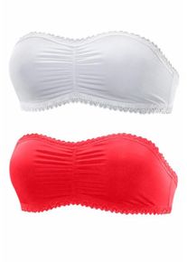 Petite Fleur, Damen Bandeau-BH mit hübscher Raffung vorne (2 Stück), Rot / Weiß