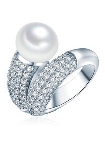 Valero Pearls, Damen Silberring mit S&uuml;&szlig;wasser-Zuchtperle und Zirkonia, Silber / Perlwei&szlig;