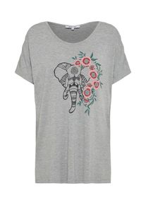 ABOUT YOU, Damen T-Shirt 'Ellinor', Graumeliert / Dunkelgrün / Feuerrot