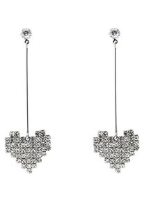 sweet deluxe, Damen Ohrstecker 'Herzen, Crystal Heart long, 7837', Silber / Weiß