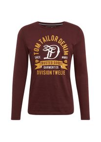 Tom Tailor Denim, Herren Longsleeve, Sand / Rotviolett / Weiß