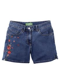 Country Line, Damen Trachtenjeansshort mit Blustickerei, Blue Denim / Mischfarben
