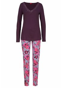 S.Oliver RED LABEL Bodywear, Damen Pyjama mit gebl&uuml;mter Hose, Aubergine