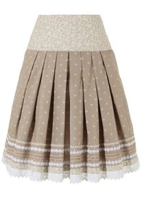 Marjo, Damen Trachtenrock in schwingender Weite, Beige / Dunkelbeige