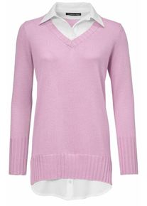 Heine, Damen Longpullover, Rosé / Weiß