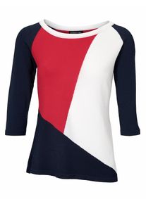 Heine, Damen Rundhalspullover 3/4-Arm, Marine / Rot / Weiß