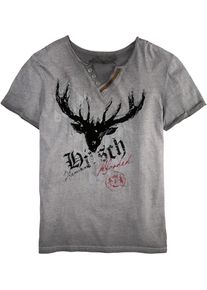 Marjo, Herren Trachtenshirt mit Printdetails, Dunkelgrau