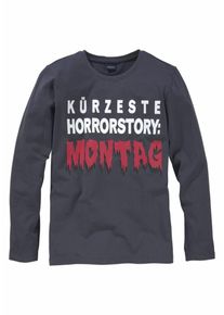 Arizona, Langarmshirt 'K&uuml;rzeste Horrorstory', Anthrazit / Rot / Wei&szlig;
