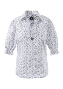 OS-Trachten, Damen Trachtenbluse mit 3/4 Puff&auml;rmel, Blau / Gr&uuml;n / Wei&szlig;