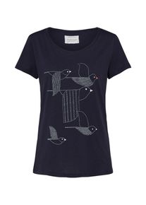 armedangels, Damen T-shirt 'Mari Birds Stacked', Navy / Wei&szlig;