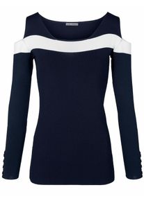 Heine, Damen Pullover, Dunkelblau / Wei&szlig;