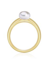 Valero Pearls, Damen Silberring mit Perle, Gold / Perlwei&szlig;