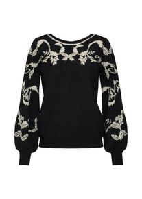 Vila, Damen Pullover 'BROCADE', Beigemeliert / Schwarz
