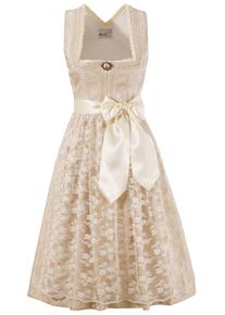 Marjo, Damen Brautdirndl mit abnehmbarer Brosche, Creme