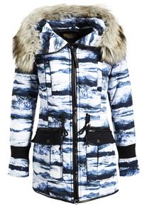 Khujo, Damen Mantel 'RETRO BUGS', Blau / Dunkelblau / Weiß