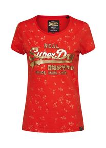 Superdry, Damen Shirt 'VINTAGE LOGO CNY FLORAL AOP ENTRY TEE', Gold / Rot