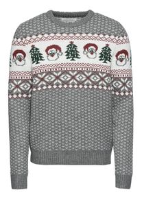 Pier One, Herren Pullover 'Placed Jacquard Jumper with Santa', Grau / Wei&szlig;