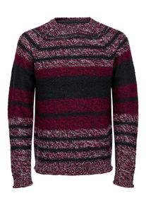 Only & Sons Only & Sons, Herren Strickpullover, Kirschrot / Schwarz / Wei&szlig;