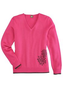 OS-Trachten, Damen Trachtenpullover mit Edelweißmotiv, Pink