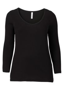 sheego Casual, Damen Shirt Long Rundhalsausschnitt, Schwarz